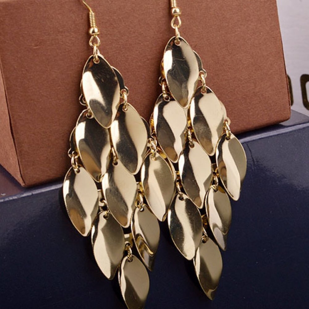 Long Metal Shiny Water Drop Earrings